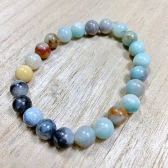 8mm Mixed Amazonite Chakra Stretch Bracelet - Picture 9 of 10